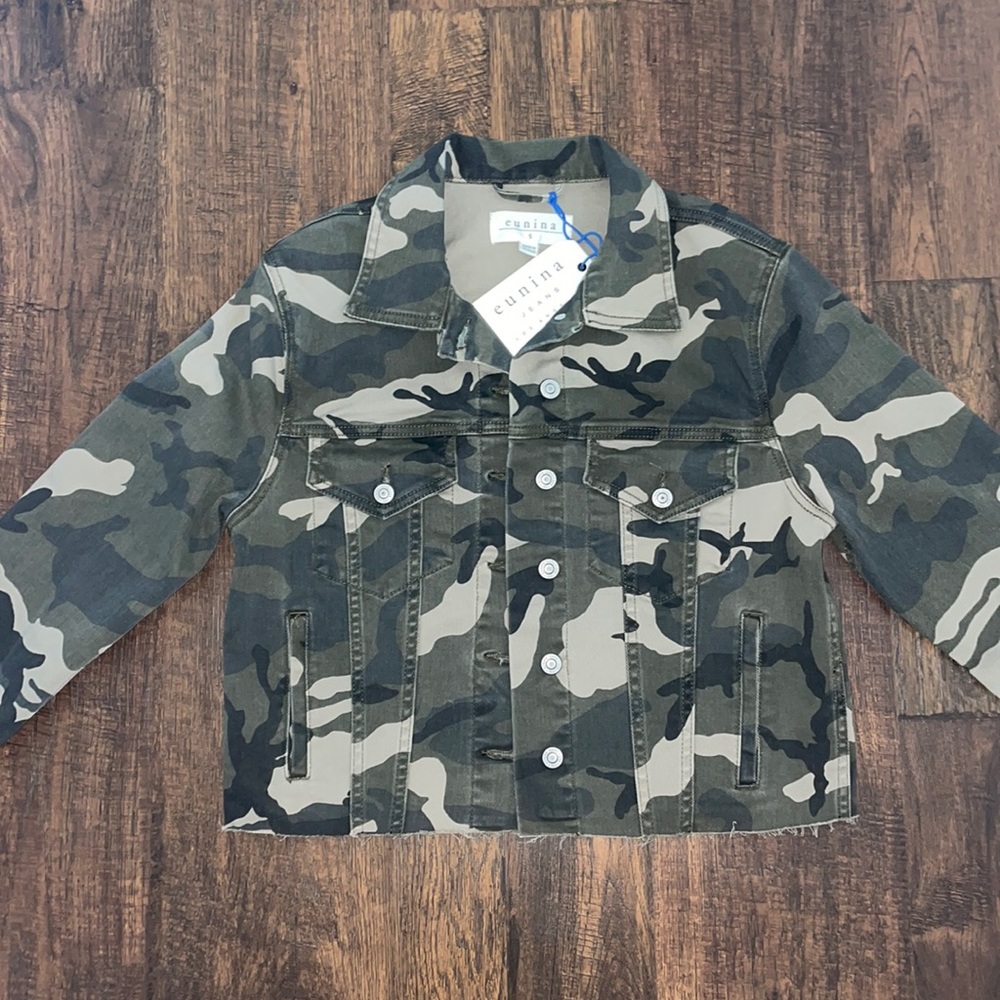 Eunina camouflage denim jacket, size small, new with tags